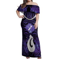 Personalised Maori Matariki Hei Matau Waiporoporo Off Shoulder Maxi Dress Maori Kowhaiwhai Pattern Galaxy