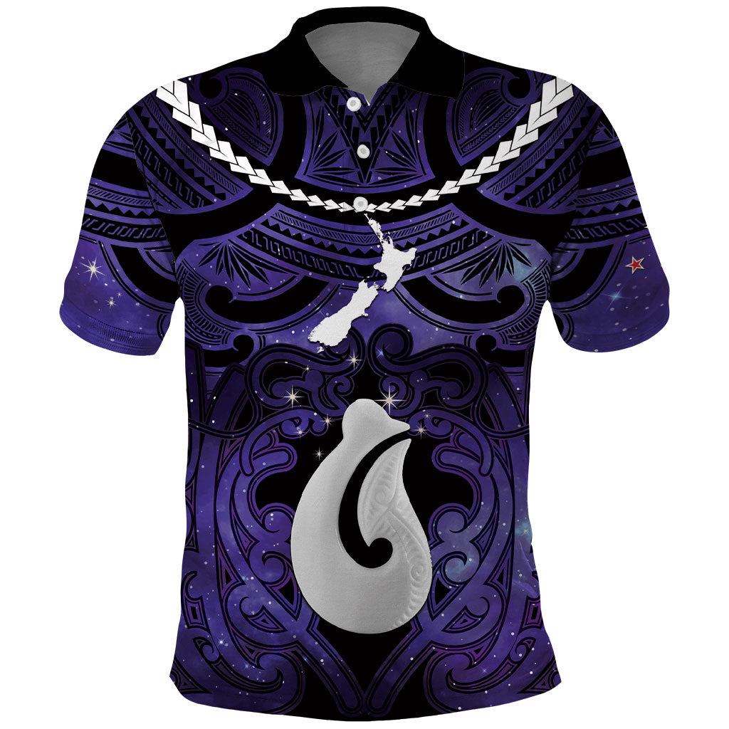 Personalised Maori Matariki Hei Matau Waiporoporo Polo Shirt Maori Kowhaiwhai Pattern Galaxy LT01 Purple - Polynesian Pride