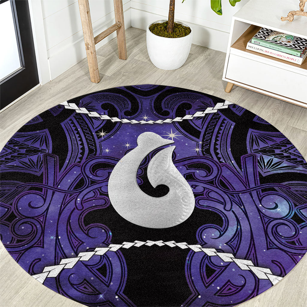 Maori Matariki Hei Matau Waiporoporo Round Carpet Maori Kowhaiwhai Pattern Galaxy LT01 Purple - Polynesian Pride