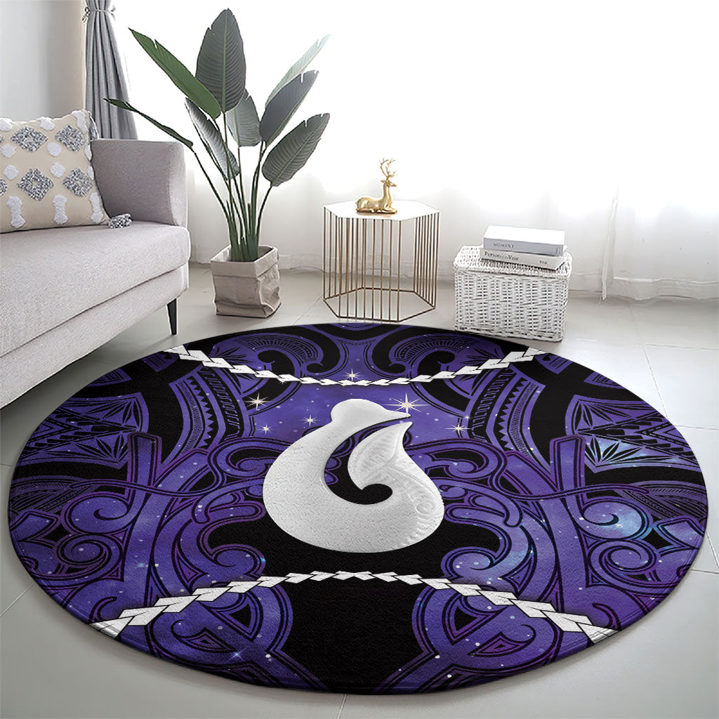 Maori Matariki Hei Matau Waiporoporo Round Carpet Maori Kowhaiwhai Pattern Galaxy LT01 - Polynesian Pride