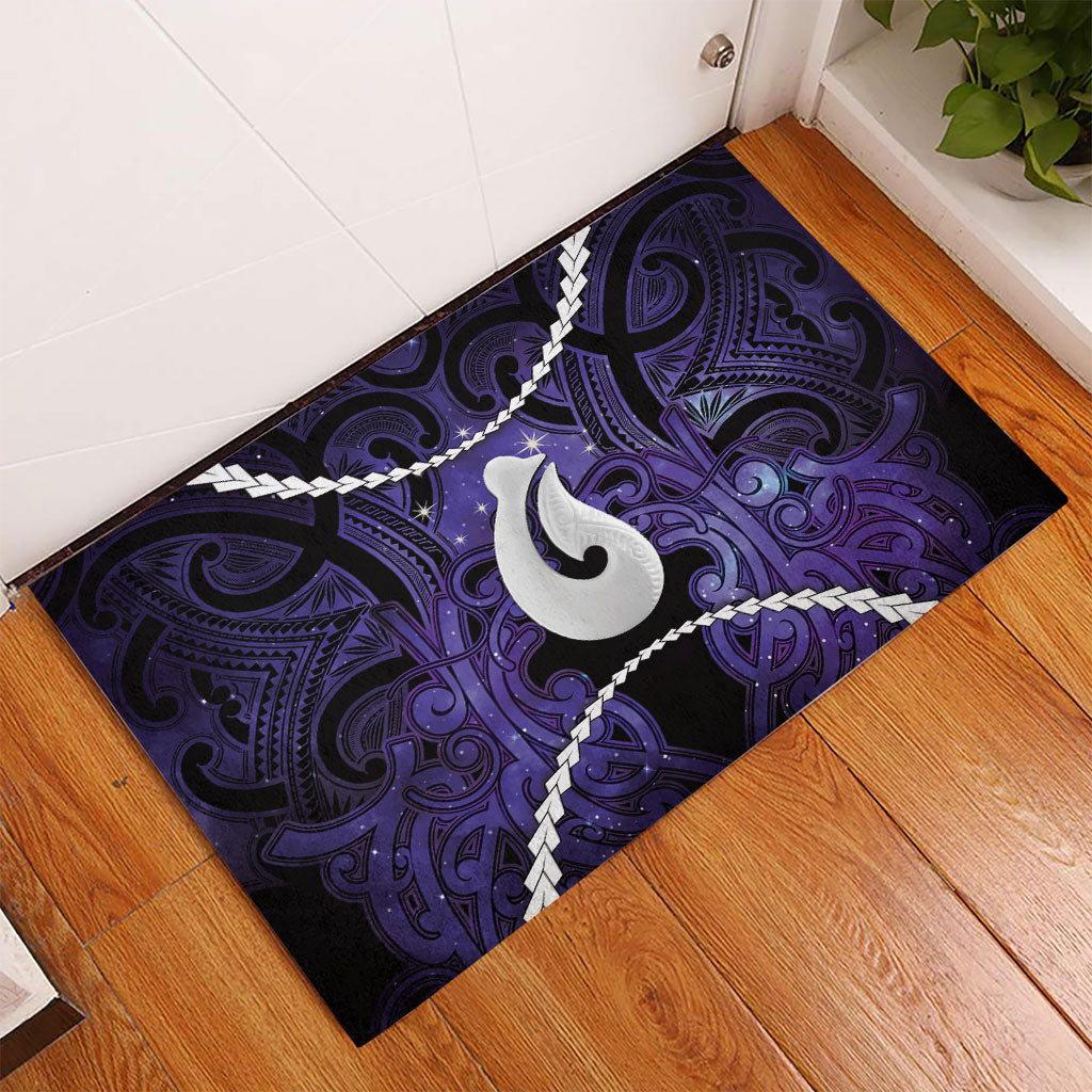 Maori Matariki Hei Matau Waiporoporo Rubber Doormat Maori Kowhaiwhai Pattern Galaxy LT01 - Polynesian Pride