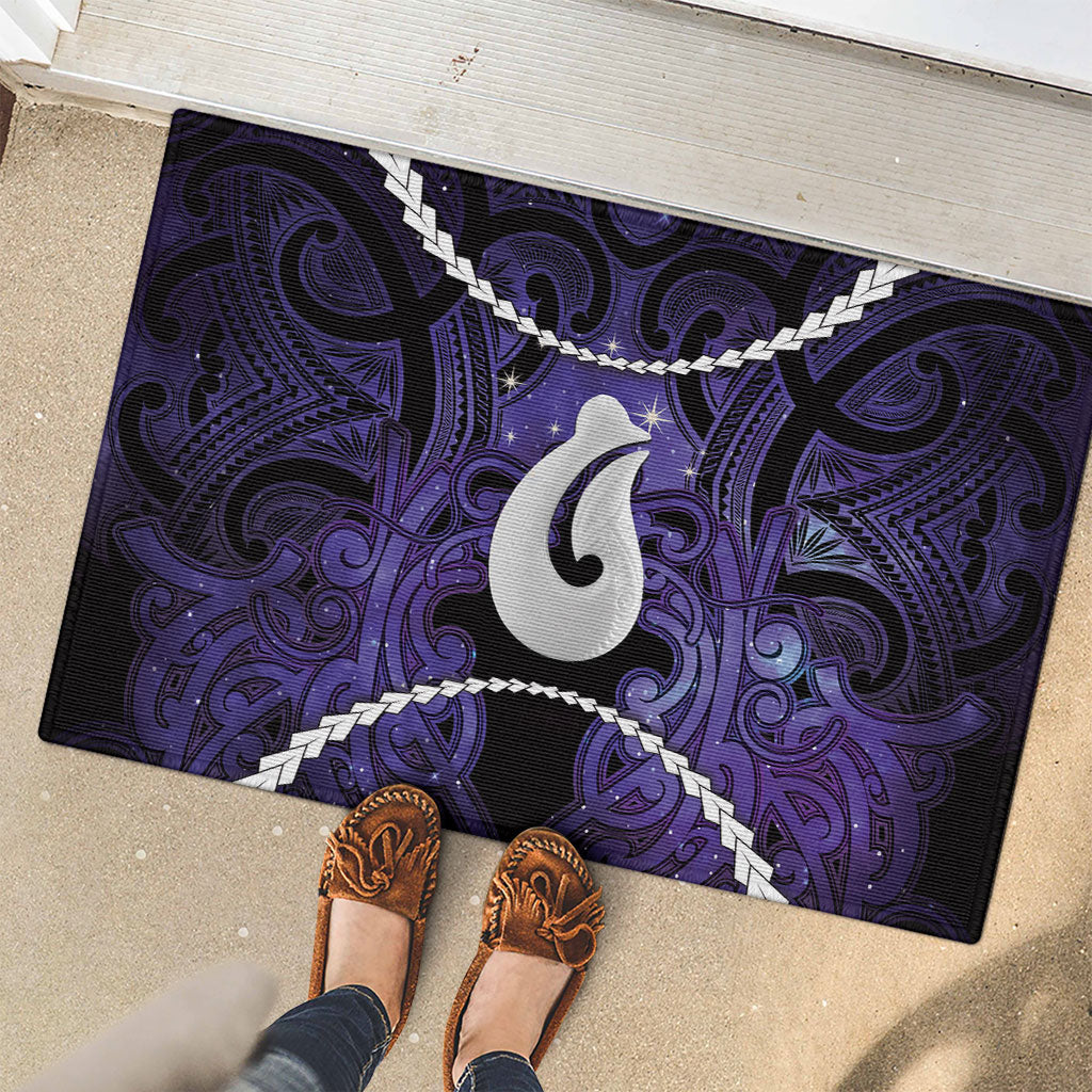 Maori Matariki Hei Matau Waiporoporo Rubber Doormat Maori Kowhaiwhai Pattern Galaxy LT01 - Polynesian Pride
