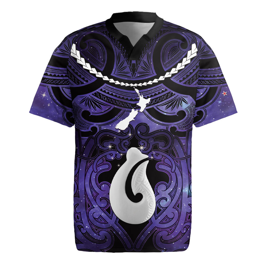 Personalised Maori Matariki Hei Matau Waiporoporo Rugby Jersey Maori Kowhaiwhai Pattern Galaxy LT01 Purple - Polynesian Pride
