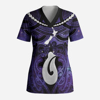 Personalised Maori Matariki Hei Matau Waiporoporo Scrub Top Maori Kowhaiwhai Pattern Galaxy