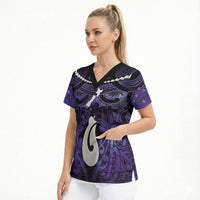 Personalised Maori Matariki Hei Matau Waiporoporo Scrub Top Maori Kowhaiwhai Pattern Galaxy