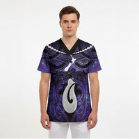 Personalised Maori Matariki Hei Matau Waiporoporo Scrub Top Maori Kowhaiwhai Pattern Galaxy