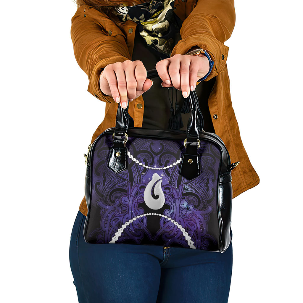 Maori Matariki Hei Matau Waiporoporo Shoulder Handbag Maori Kowhaiwhai Pattern Galaxy LT01 One Size Purple - Polynesian Pride