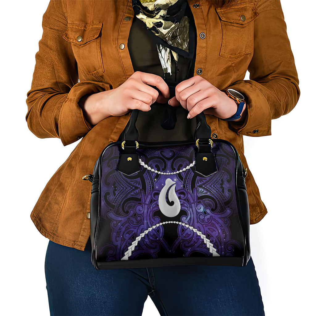 Maori Matariki Hei Matau Waiporoporo Shoulder Handbag Maori Kowhaiwhai Pattern Galaxy LT01 - Polynesian Pride