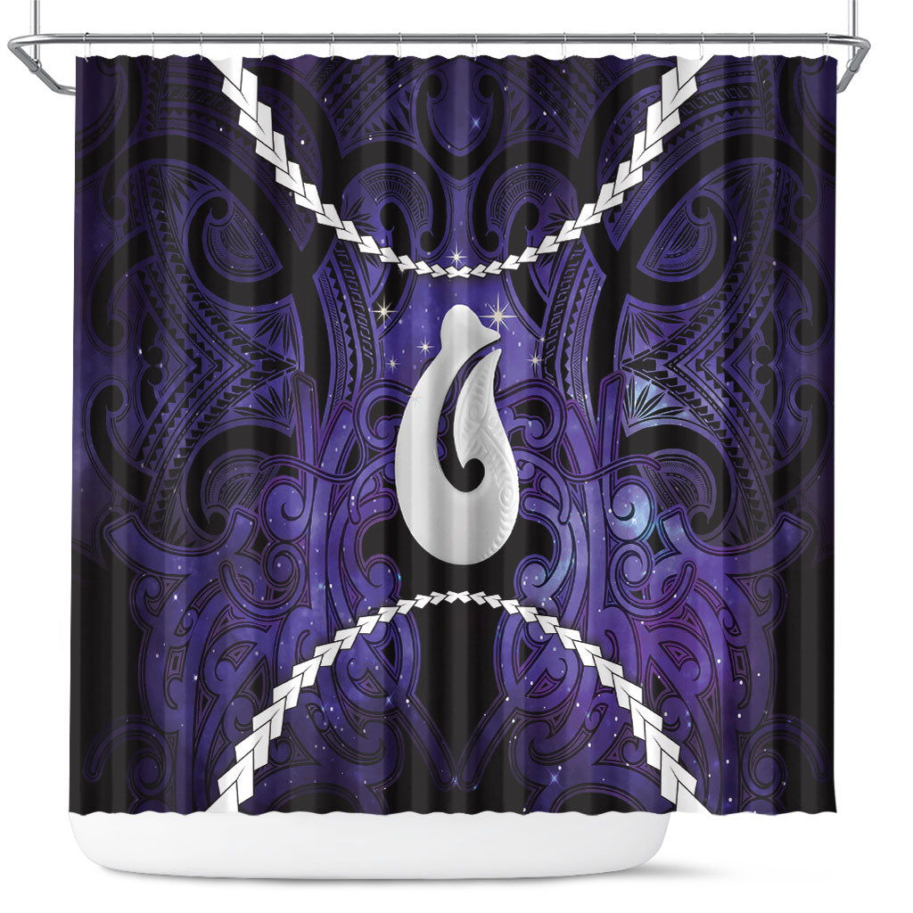 Maori Matariki Hei Matau Waiporoporo Shower Curtain Maori Kowhaiwhai Pattern Galaxy LT01 Purple - Polynesian Pride