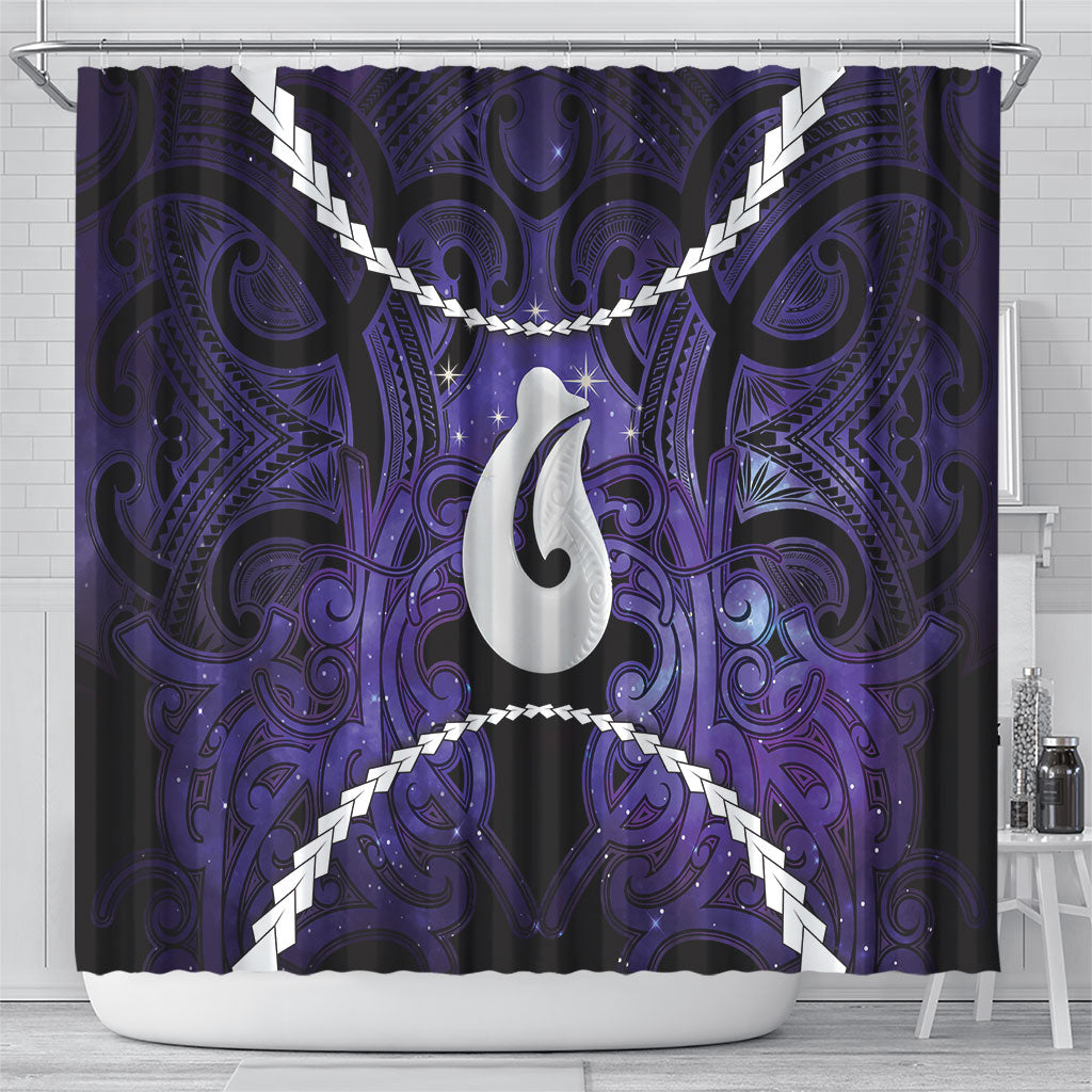 Maori Matariki Hei Matau Waiporoporo Shower Curtain Maori Kowhaiwhai Pattern Galaxy LT01 - Polynesian Pride