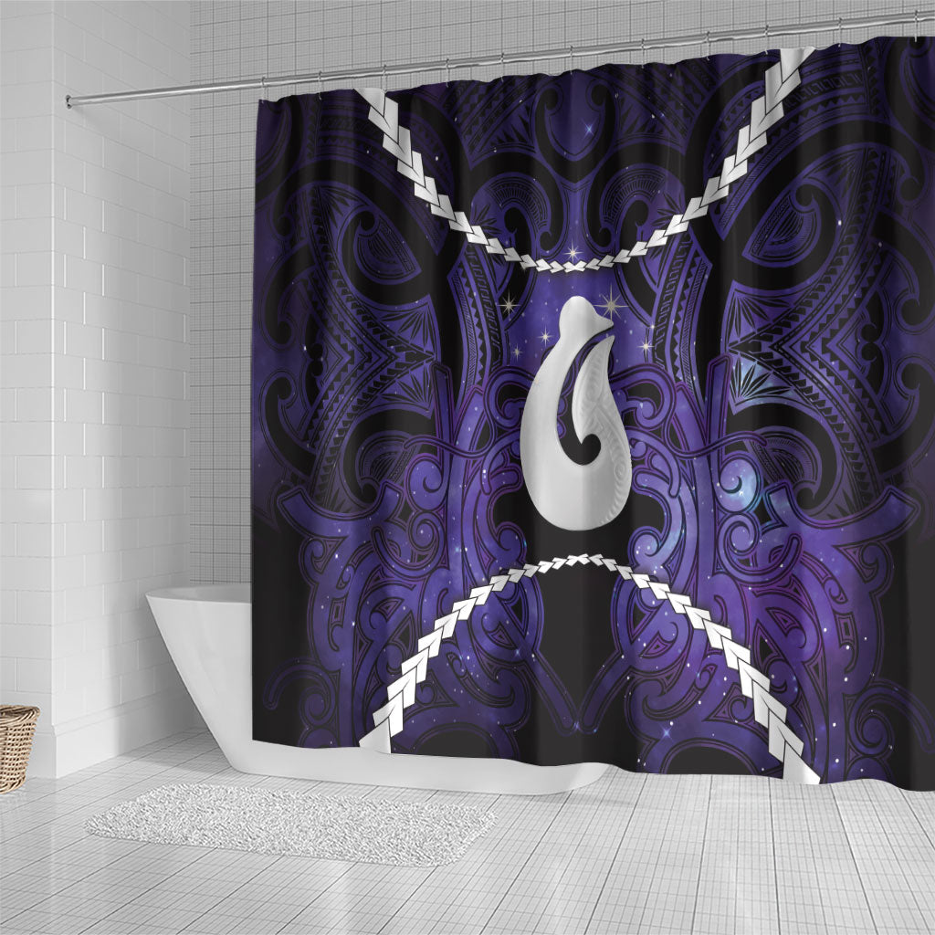 Maori Matariki Hei Matau Waiporoporo Shower Curtain Maori Kowhaiwhai Pattern Galaxy LT01 - Polynesian Pride