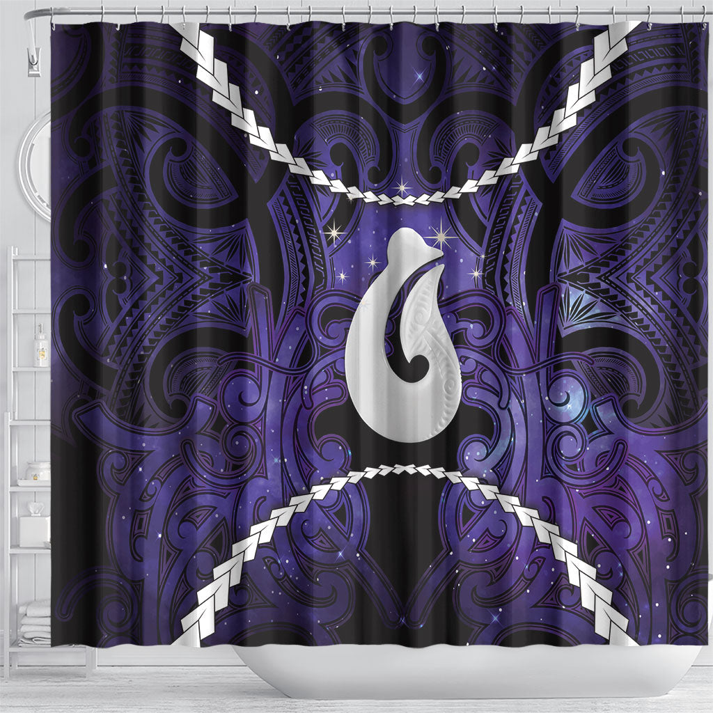 Maori Matariki Hei Matau Waiporoporo Shower Curtain Maori Kowhaiwhai Pattern Galaxy LT01 - Polynesian Pride