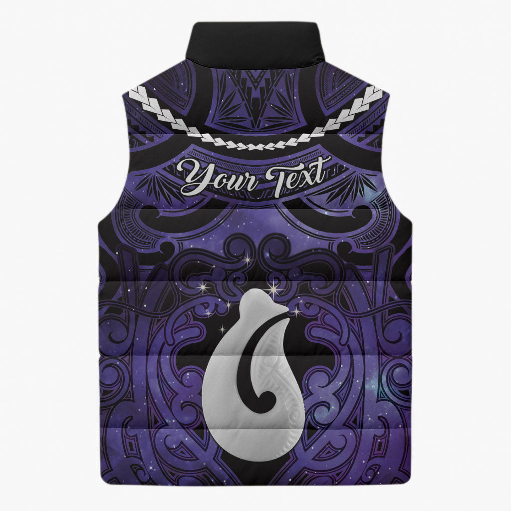 Personalised Maori Matariki Hei Matau Waiporoporo Sleeveless Puffer Jacket Maori Kowhaiwhai Pattern Galaxy LT01 - Polynesian Pride