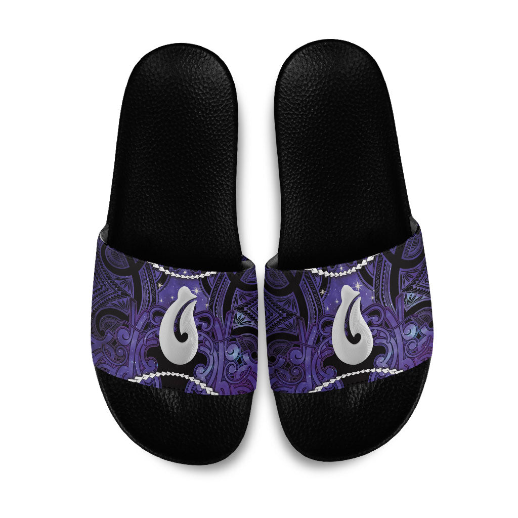 Maori Matariki Hei Matau Waiporoporo Slide Sandals Maori Kowhaiwhai Pattern Galaxy LT01 Purple - Polynesian Pride