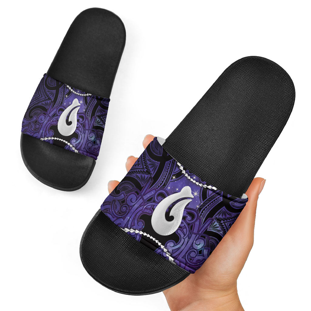 Maori Matariki Hei Matau Waiporoporo Slide Sandals Maori Kowhaiwhai Pattern Galaxy LT01 - Polynesian Pride