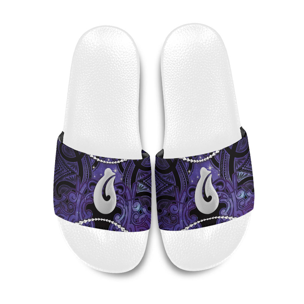 Maori Matariki Hei Matau Waiporoporo Slide Sandals Maori Kowhaiwhai Pattern Galaxy LT01 Purple - Polynesian Pride