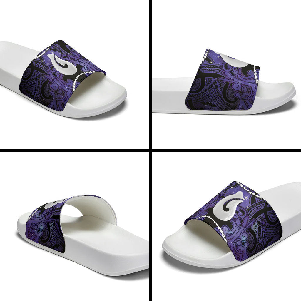 Maori Matariki Hei Matau Waiporoporo Slide Sandals Maori Kowhaiwhai Pattern Galaxy LT01 - Polynesian Pride