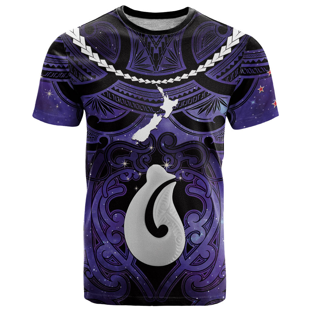 Personalised Maori Matariki Hei Matau Waiporoporo T Shirt Maori Kowhaiwhai Pattern Galaxy LT01 Purple - Polynesian Pride