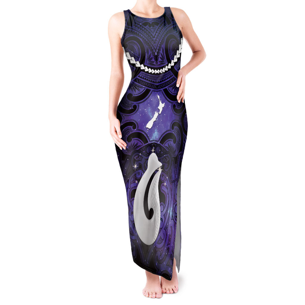 Personalised Maori Matariki Hei Matau Waiporoporo Tank Maxi Dress Maori Kowhaiwhai Pattern Galaxy LT01 Women Purple - Polynesian Pride