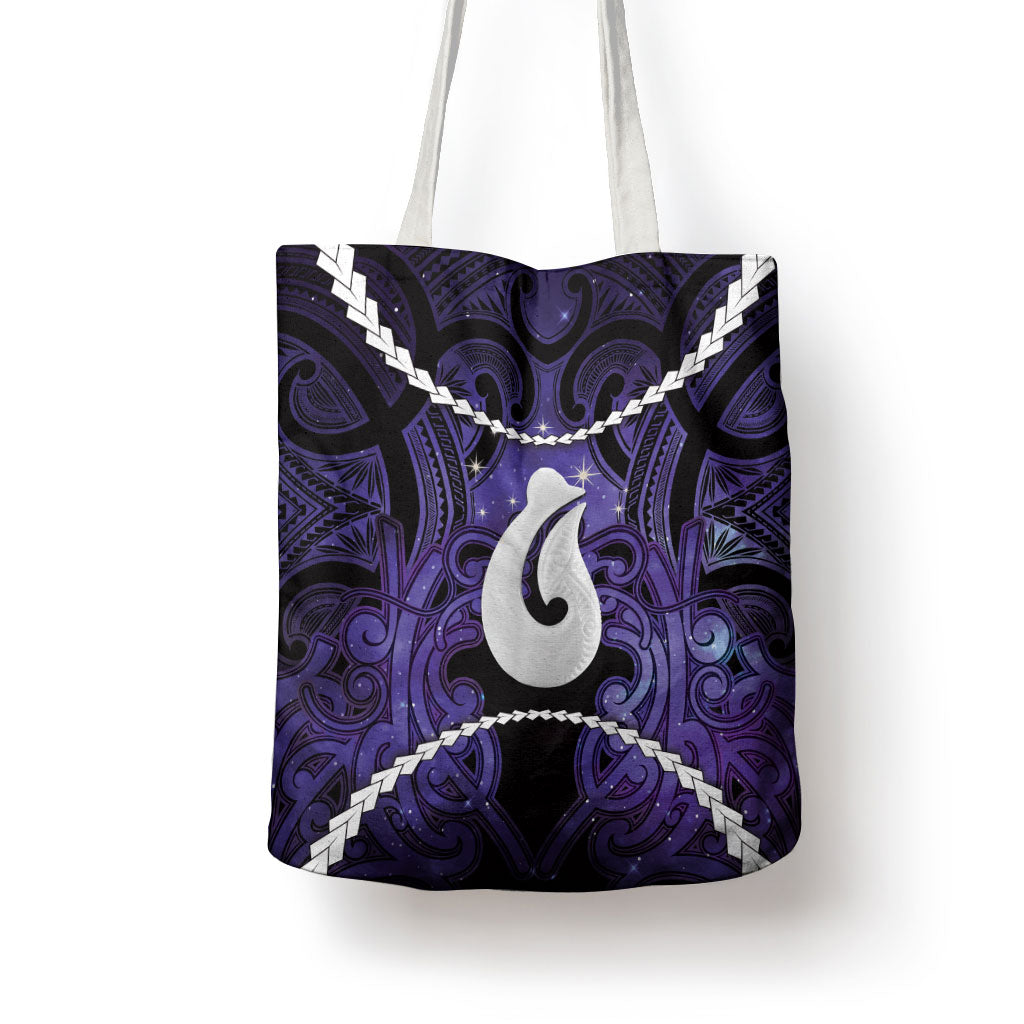 Maori Matariki Hei Matau Waiporoporo Tote Bag Maori Kowhaiwhai Pattern Galaxy LT01 - Polynesian Pride