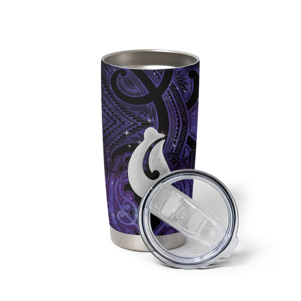 Personalised Maori Matariki Hei Matau Waiporoporo Tumbler Cup Maori Kowhaiwhai Pattern Galaxy LT01 - Polynesian Pride