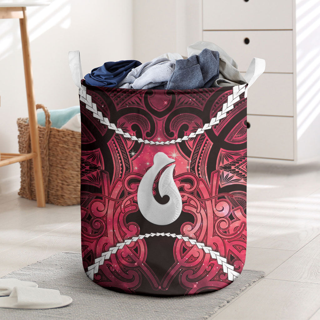 Maori Matariki Hei Matau Whero Laundry Basket Maori Kowhaiwhai Pattern Galaxy LT01 Red - Polynesian Pride