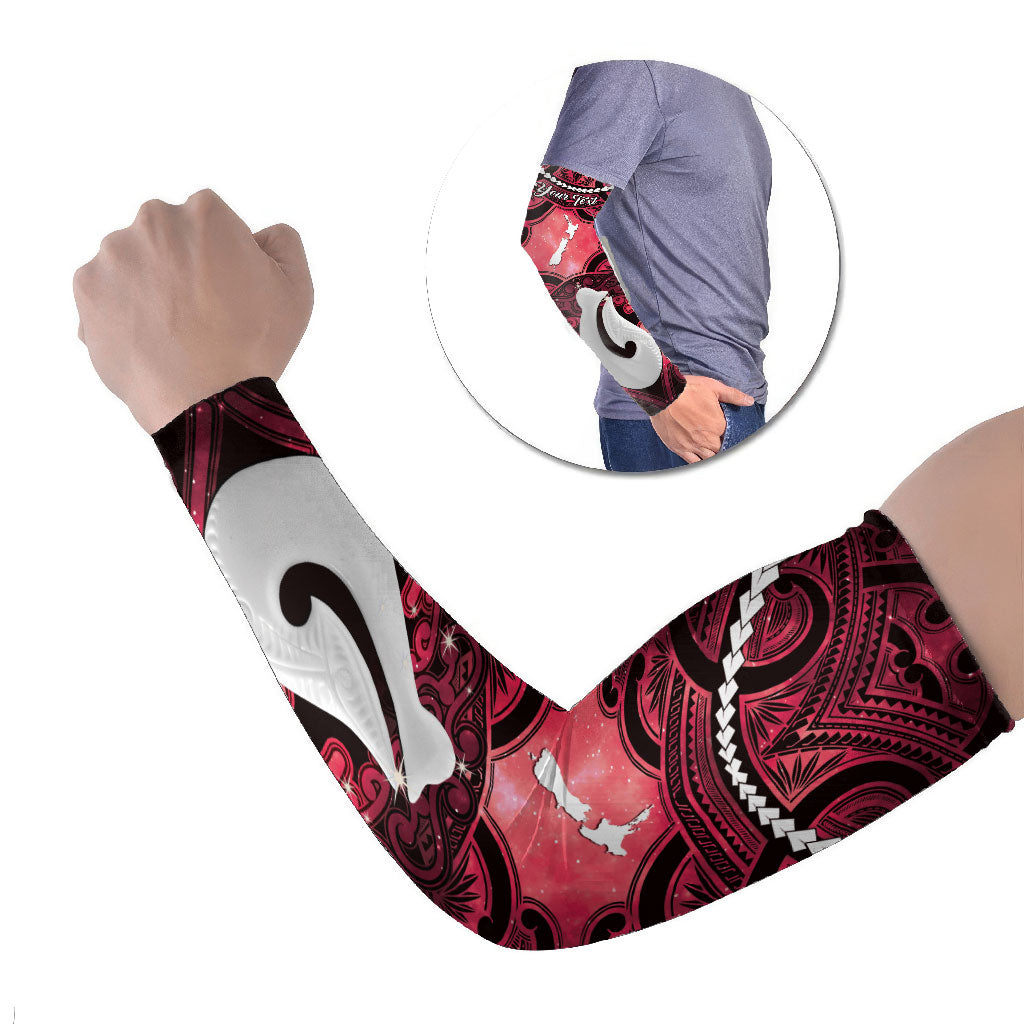 Personalised Maori Matariki Hei Matau Whero Arm Sleeves Maori Kowhaiwhai Pattern Galaxy LT01 Set of 2 Red - Polynesian Pride