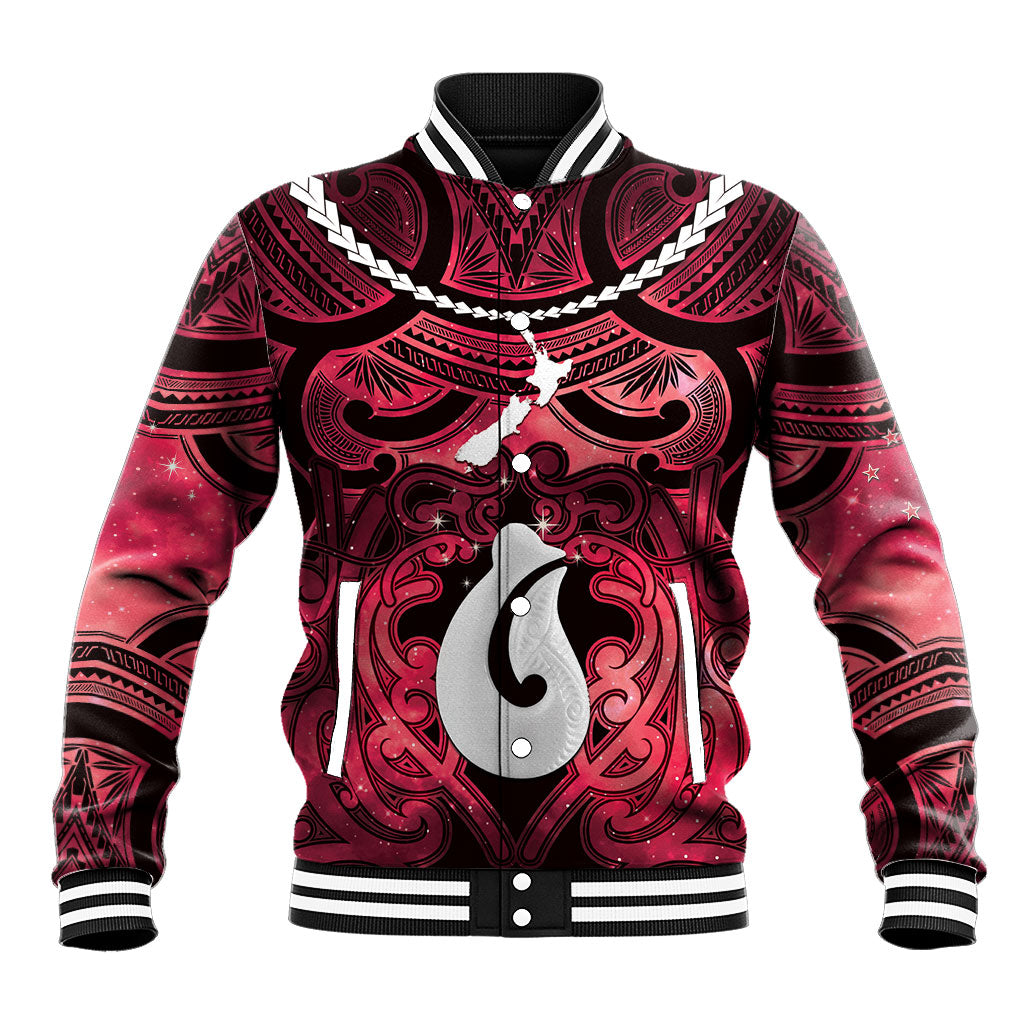 Personalised Maori Matariki Hei Matau Whero Baseball Jacket Maori Kowhaiwhai Pattern Galaxy LT01 Unisex Red - Polynesian Pride