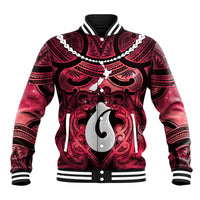 Personalised Maori Matariki Hei Matau Whero Baseball Jacket Maori Kowhaiwhai Pattern Galaxy LT01 Unisex Red - Polynesian Pride