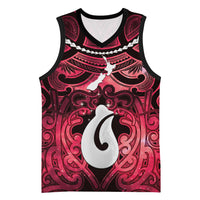 Personalised Maori Matariki Hei Matau Whero Basketball Jersey Maori Kowhaiwhai Pattern Galaxy LT01 Unisex Red - Polynesian Pride