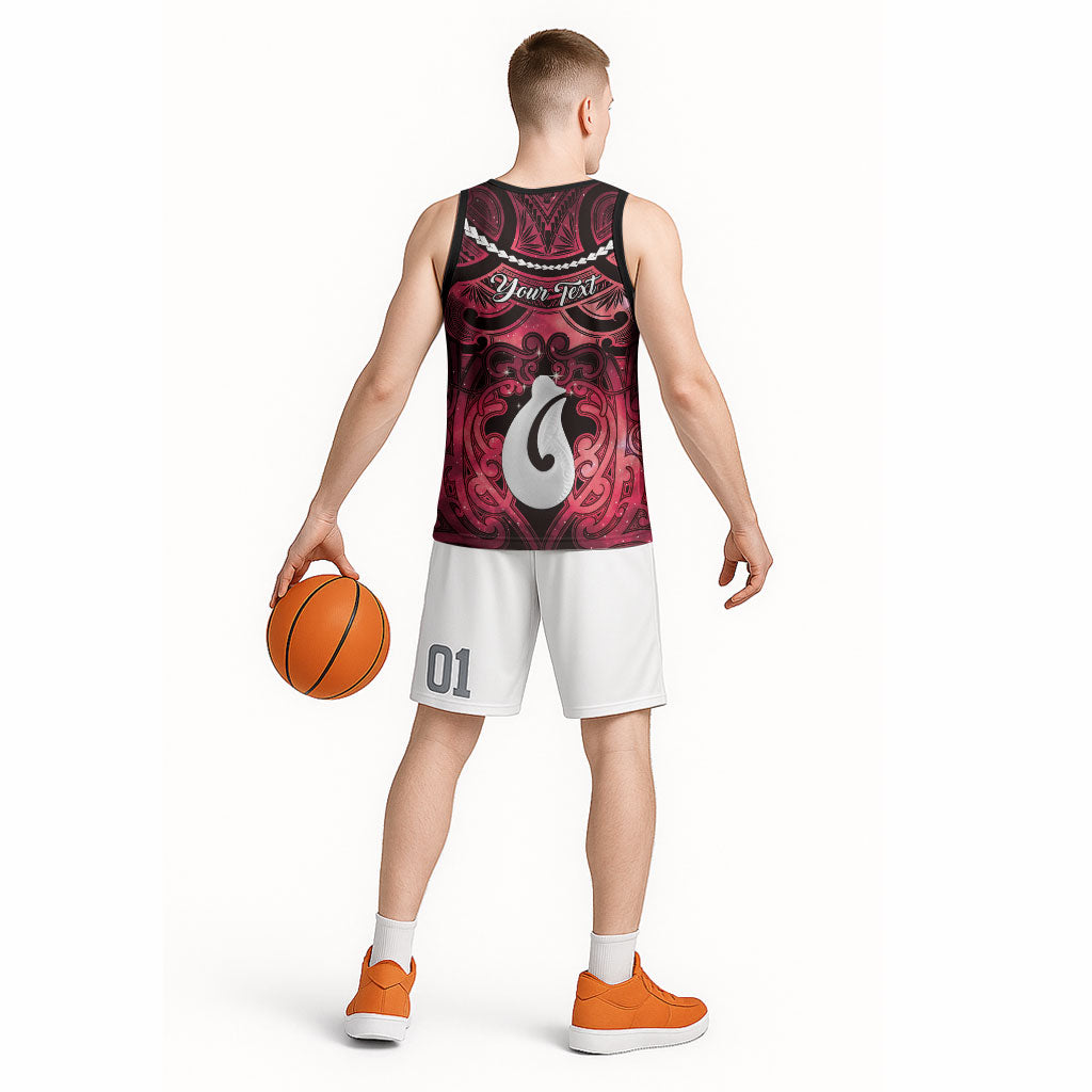 Personalised Maori Matariki Hei Matau Whero Basketball Jersey Maori Kowhaiwhai Pattern Galaxy LT01 - Polynesian Pride