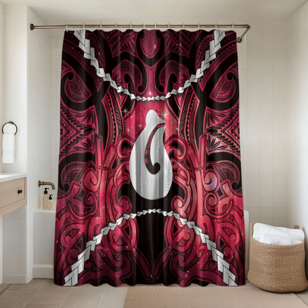 Maori Matariki Hei Matau Whero Bathroom Set Maori Kowhaiwhai Pattern Galaxy LT01 Shower Curtain Only Red - Polynesian Pride