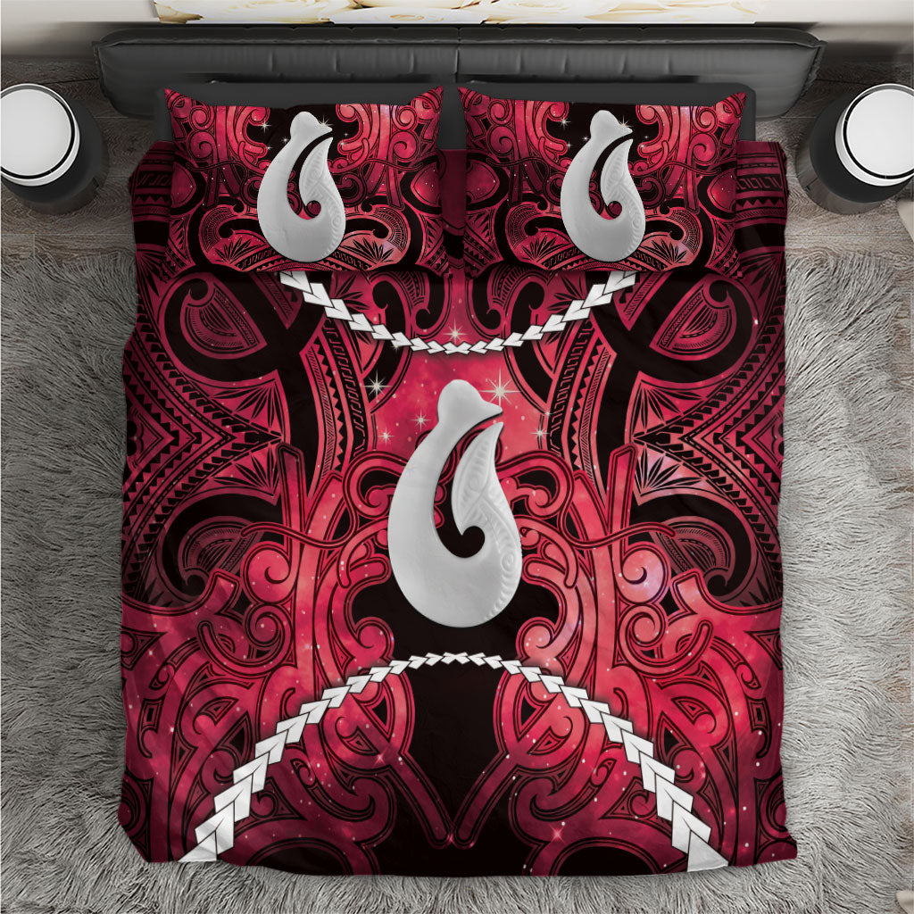 Maori Matariki Hei Matau Whero Bedding Set Maori Kowhaiwhai Pattern Galaxy LT01 Red - Polynesian Pride