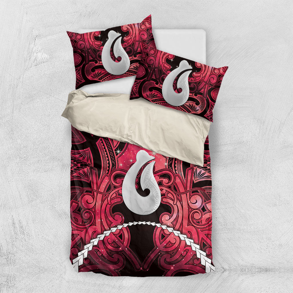 Maori Matariki Hei Matau Whero Bedding Set Maori Kowhaiwhai Pattern Galaxy LT01 US Twin 172cm x 218cm Red - Polynesian Pride