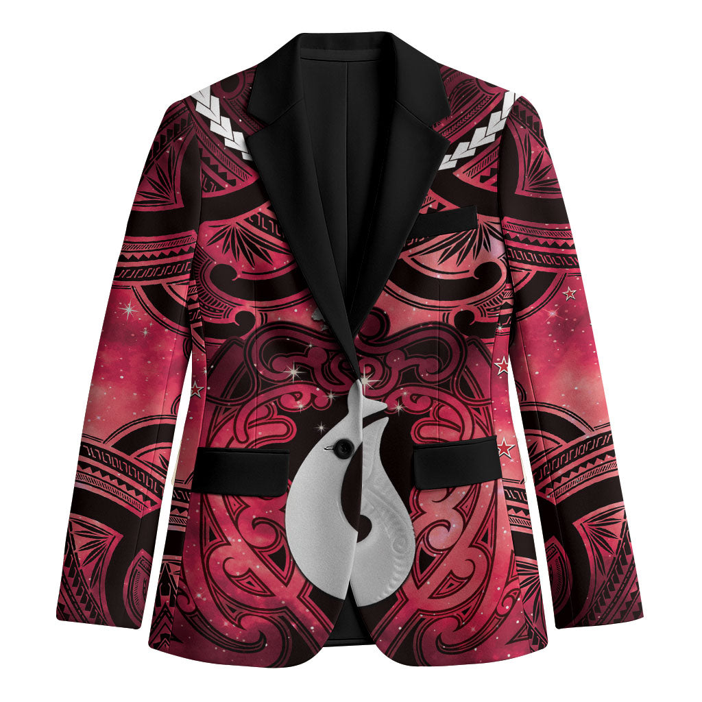 Personalised Maori Matariki Hei Matau Whero Blazer Maori Kowhaiwhai Pattern Galaxy LT01 Unisex Red - Polynesian Pride