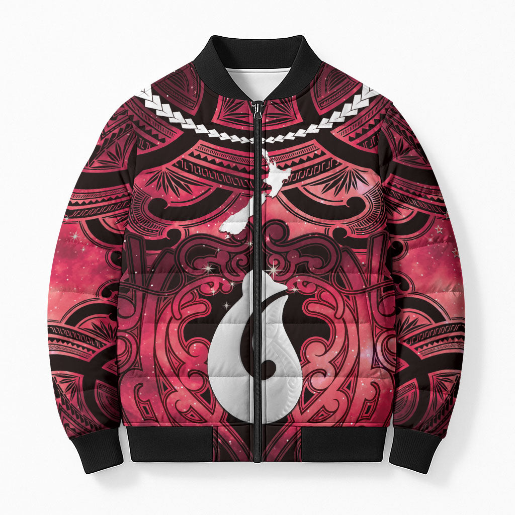 Personalised Maori Matariki Hei Matau Whero Bomber Puffer Jacket Maori Kowhaiwhai Pattern Galaxy LT01 Unisex Red - Polynesian Pride