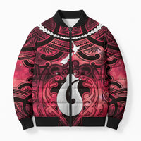 Personalised Maori Matariki Hei Matau Whero Bomber Puffer Jacket Maori Kowhaiwhai Pattern Galaxy LT01 Unisex Red - Polynesian Pride