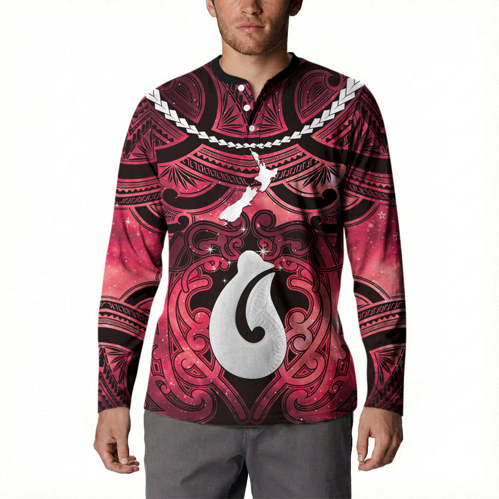 Personalised Maori Matariki Hei Matau Whero Button Sweatshirt Maori Kowhaiwhai Pattern Galaxy LT01 - Polynesian Pride