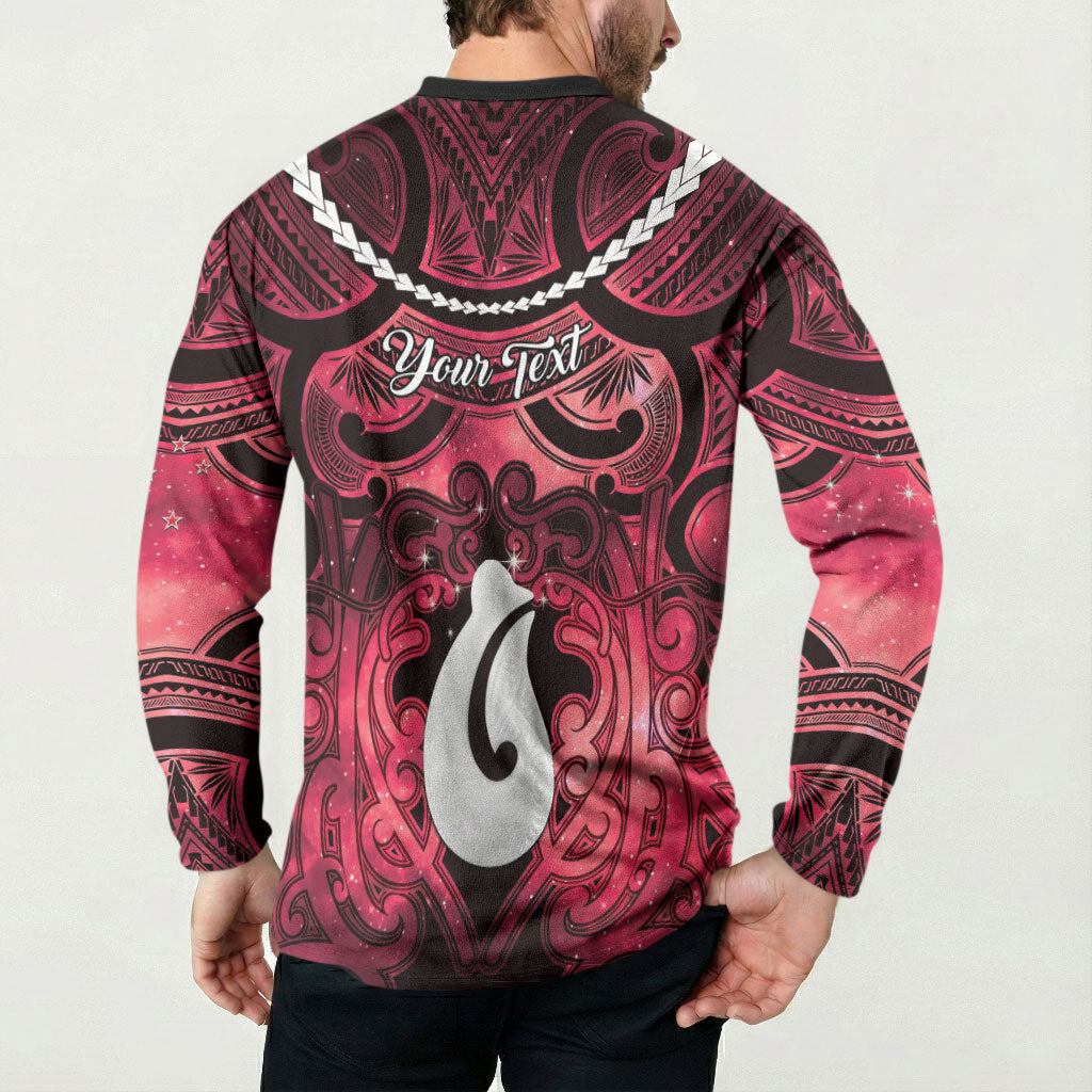 Personalised Maori Matariki Hei Matau Whero Button Sweatshirt Maori Kowhaiwhai Pattern Galaxy LT01 - Polynesian Pride