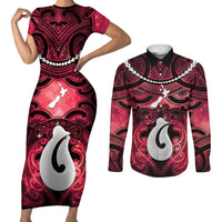 Personalised Maori Matariki Hei Matau Whero Couples Matching Short Sleeve Bodycon Dress and Long Sleeve Button Shirt Maori Kowhaiwhai Pattern Galaxy