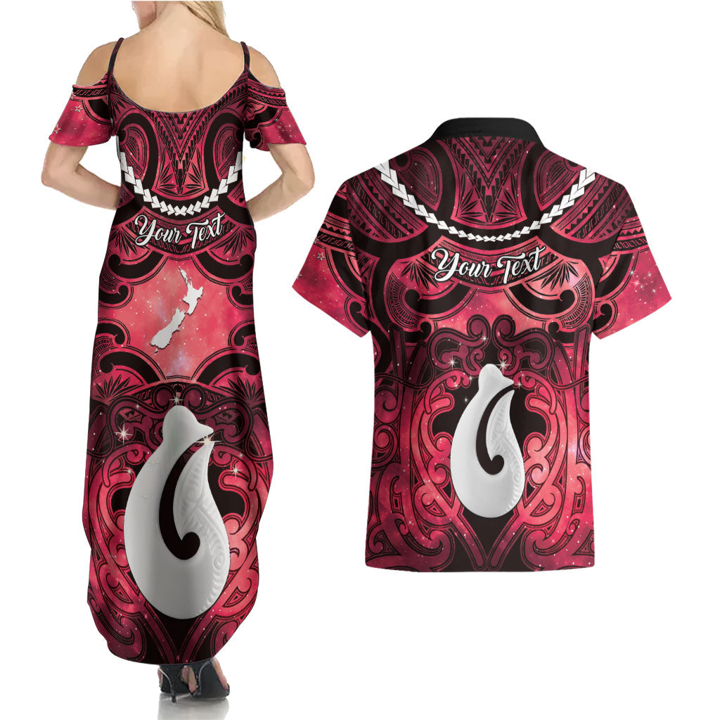 Personalised Maori Matariki Hei Matau Whero Couples Matching Summer Maxi Dress and Hawaiian Shirt Maori Kowhaiwhai Pattern Galaxy