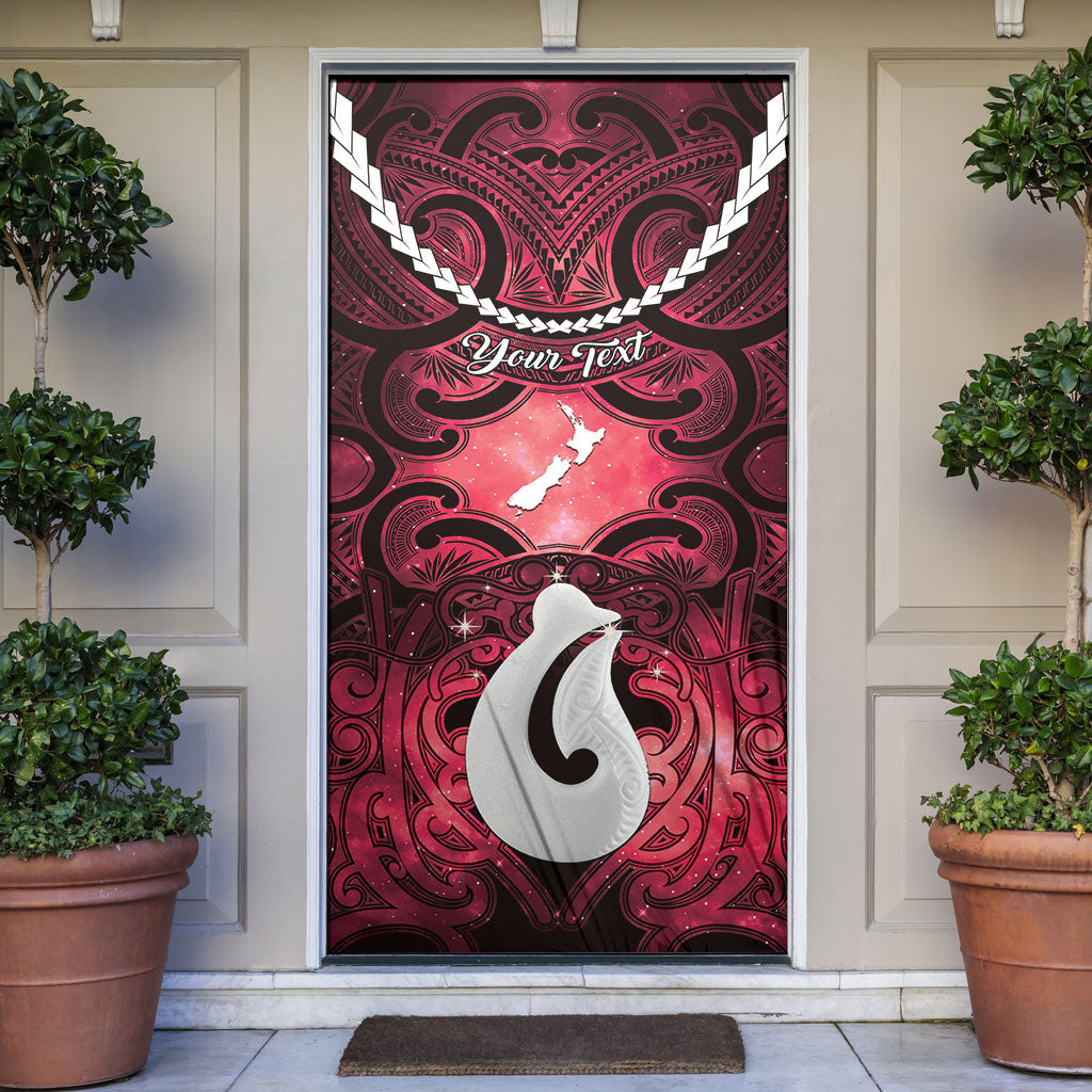 Personalised Maori Matariki Hei Matau Whero Door Cover Maori Kowhaiwhai Pattern Galaxy LT01 Red - Polynesian Pride