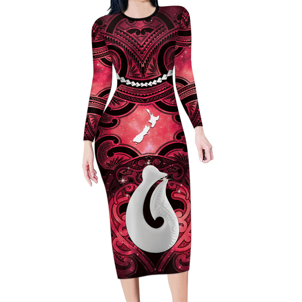 Personalised Maori Matariki Hei Matau Whero Family Matching Long Sleeve Bodycon Dress and Hawaiian Shirt Maori Kowhaiwhai Pattern Galaxy