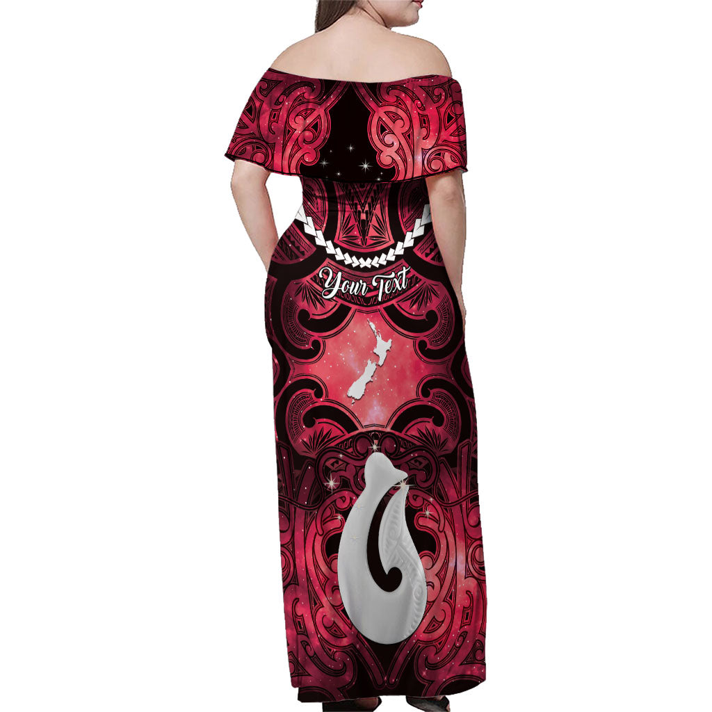 Personalised Maori Matariki Hei Matau Whero Family Matching Off Shoulder Maxi Dress and Hawaiian Shirt Maori Kowhaiwhai Pattern Galaxy