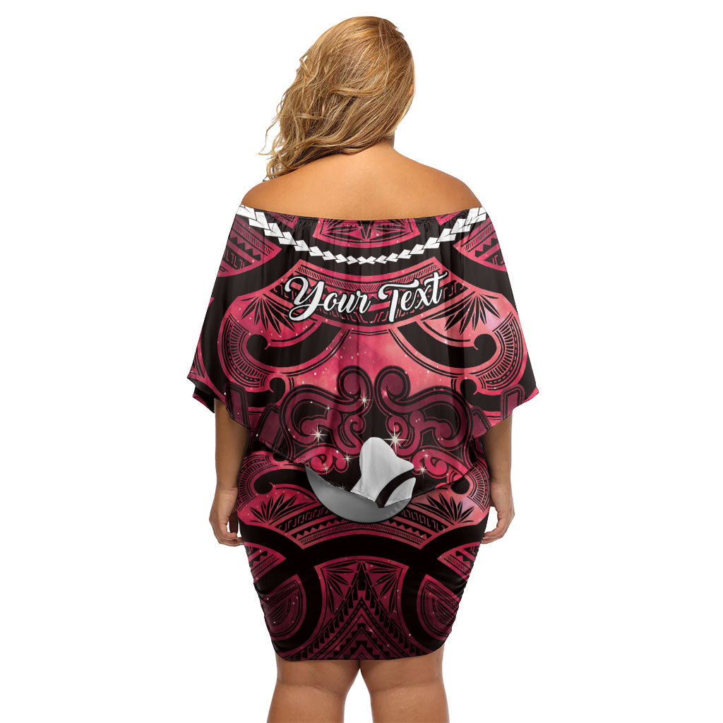 Personalised Maori Matariki Hei Matau Whero Family Matching Off Shoulder Short Dress and Hawaiian Shirt Maori Kowhaiwhai Pattern Galaxy