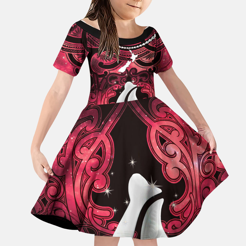 Personalised Maori Matariki Hei Matau Whero Family Matching Short Sleeve Bodycon Dress and Hawaiian Shirt Maori Kowhaiwhai Pattern Galaxy