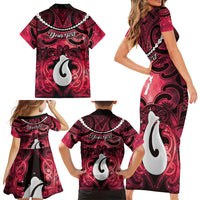 Personalised Maori Matariki Hei Matau Whero Family Matching Short Sleeve Bodycon Dress and Hawaiian Shirt Maori Kowhaiwhai Pattern Galaxy
