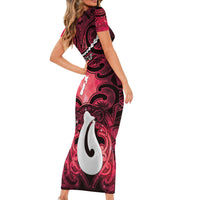 Personalised Maori Matariki Hei Matau Whero Family Matching Short Sleeve Bodycon Dress and Hawaiian Shirt Maori Kowhaiwhai Pattern Galaxy