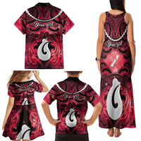 Personalised Maori Matariki Hei Matau Whero Family Matching Tank Maxi Dress and Hawaiian Shirt Maori Kowhaiwhai Pattern Galaxy