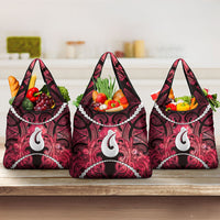 Maori Matariki Hei Matau Whero Grocery Bag Maori Kowhaiwhai Pattern Galaxy LT01 3-pack One Size Red - Polynesian Pride